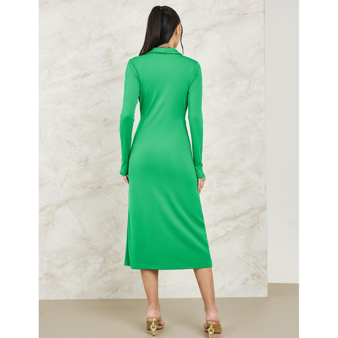 Styli Solid Wrap Front A-Line Midi Dress-women-clothing-dresses-image-4