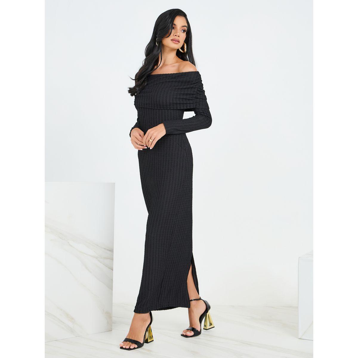 Styli Off Shoulder Neck Textured Shift Maxi Dress-women-clothing-dresses-image-1