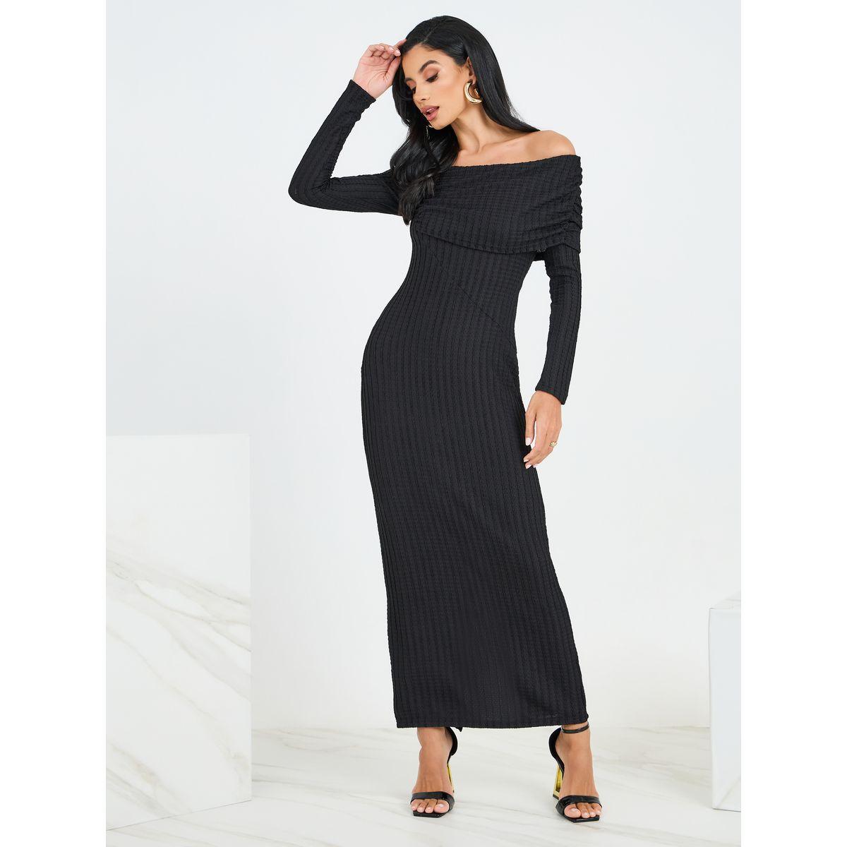 Styli Off Shoulder Neck Textured Shift Maxi Dress-women-clothing-dresses-image-2