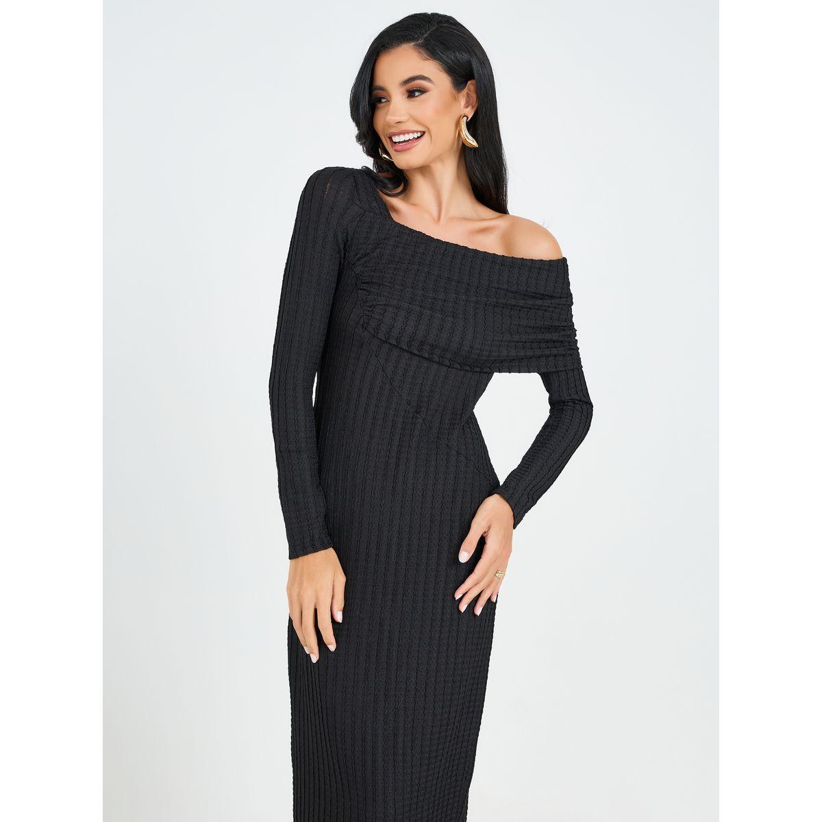 Styli Off Shoulder Neck Textured Shift Maxi Dress-women-clothing-dresses-image-3