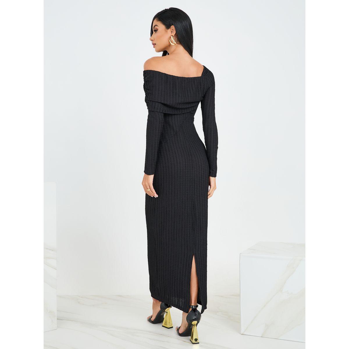 Styli Off Shoulder Neck Textured Shift Maxi Dress-women-clothing-dresses-image-5