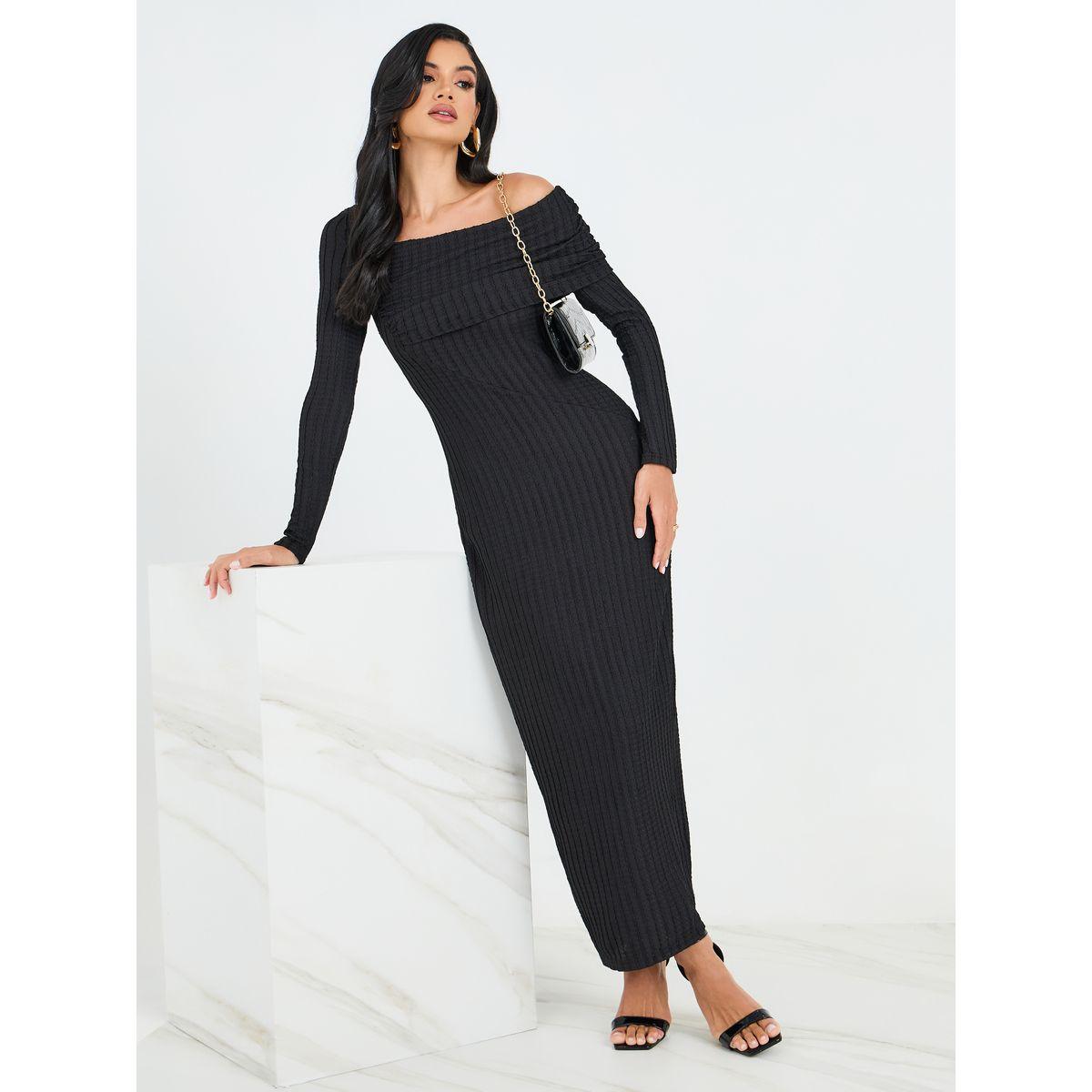 Styli Off Shoulder Neck Textured Shift Maxi Dress-women-clothing-dresses-image-6