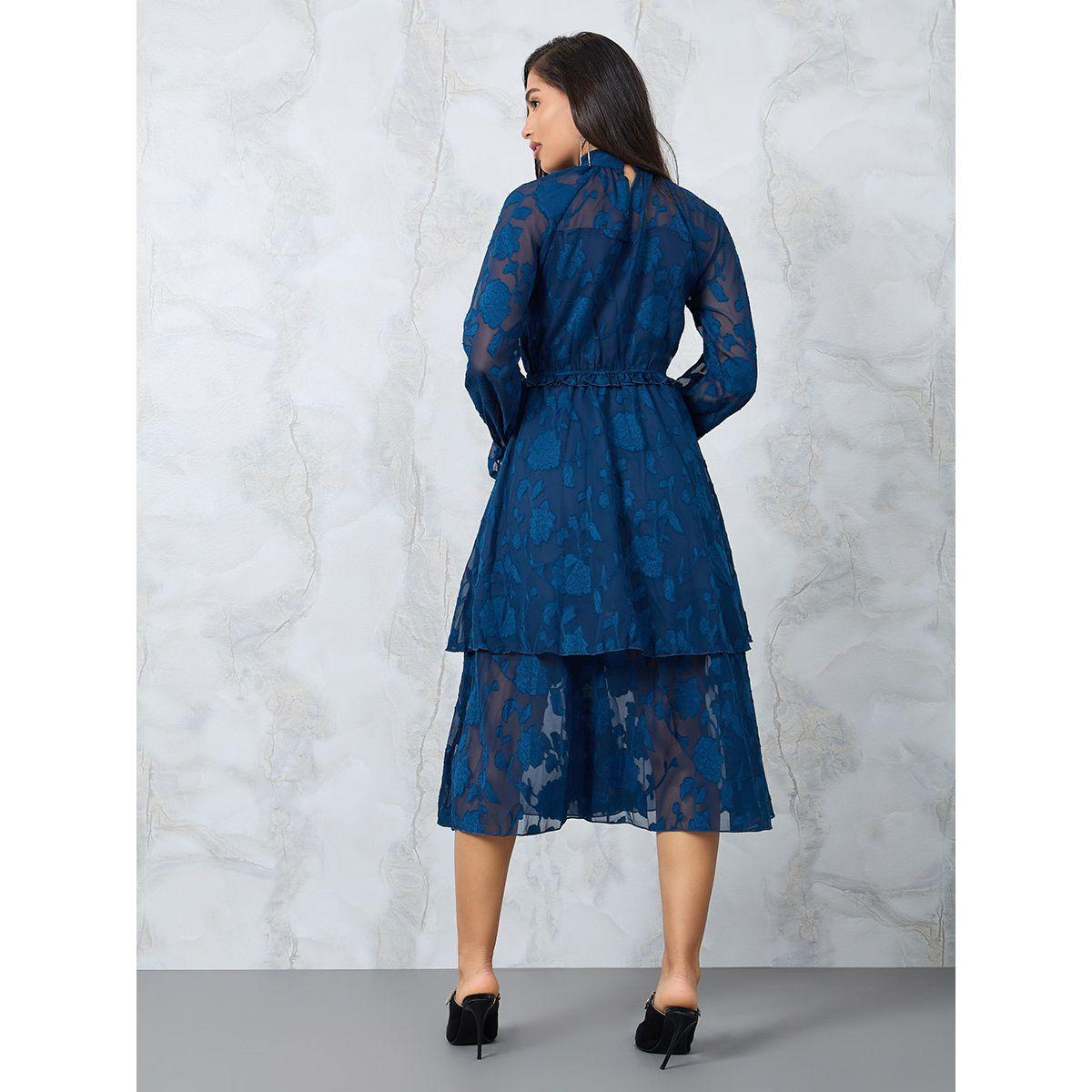 Styli Jacquard Layered Midi Dress with High Neck-women-clothing-dresses-image-4
