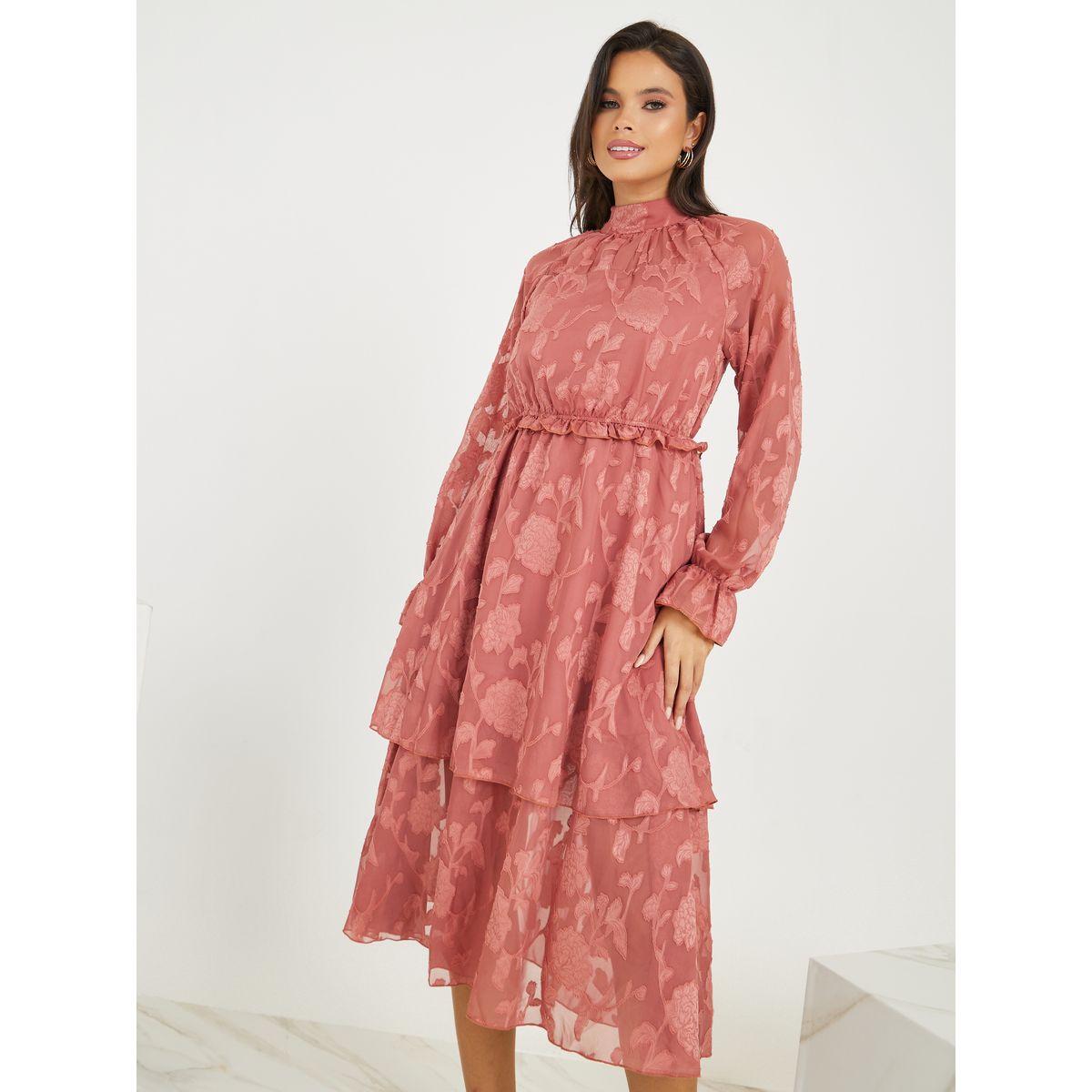 فستان ميدي جاكار بياقة عالية-women-clothing-dresses-image-2