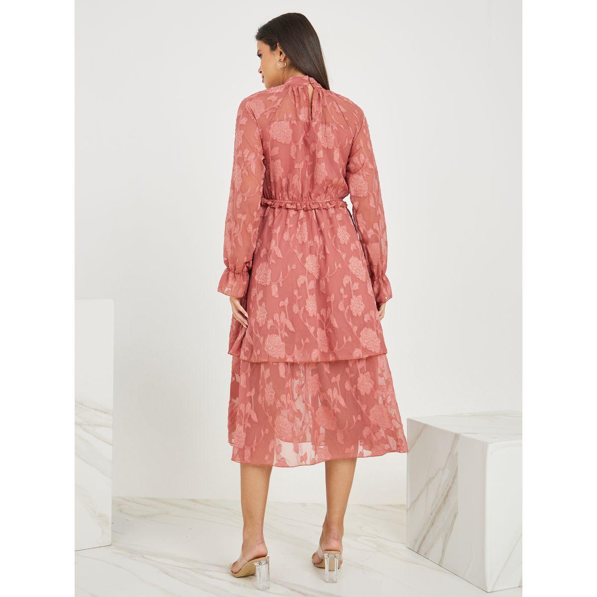 فستان ميدي جاكار بياقة عالية-women-clothing-dresses-image-4