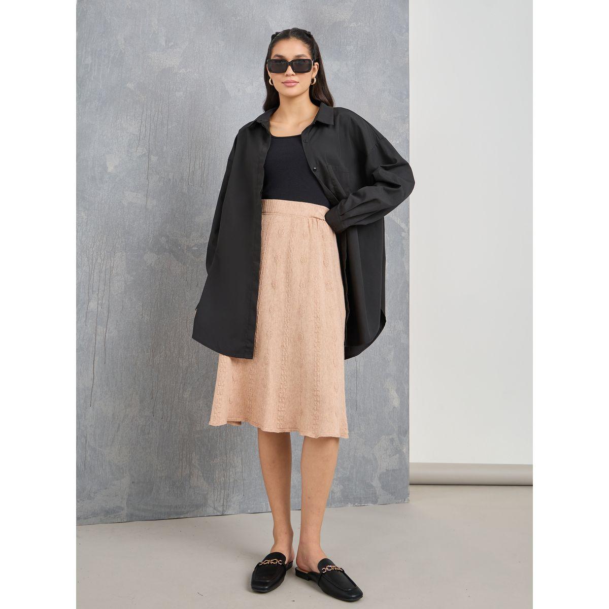 تنورة ميدي سادة بتفاصيل محبوكة-women-clothing-bottoms-skirts-image-4