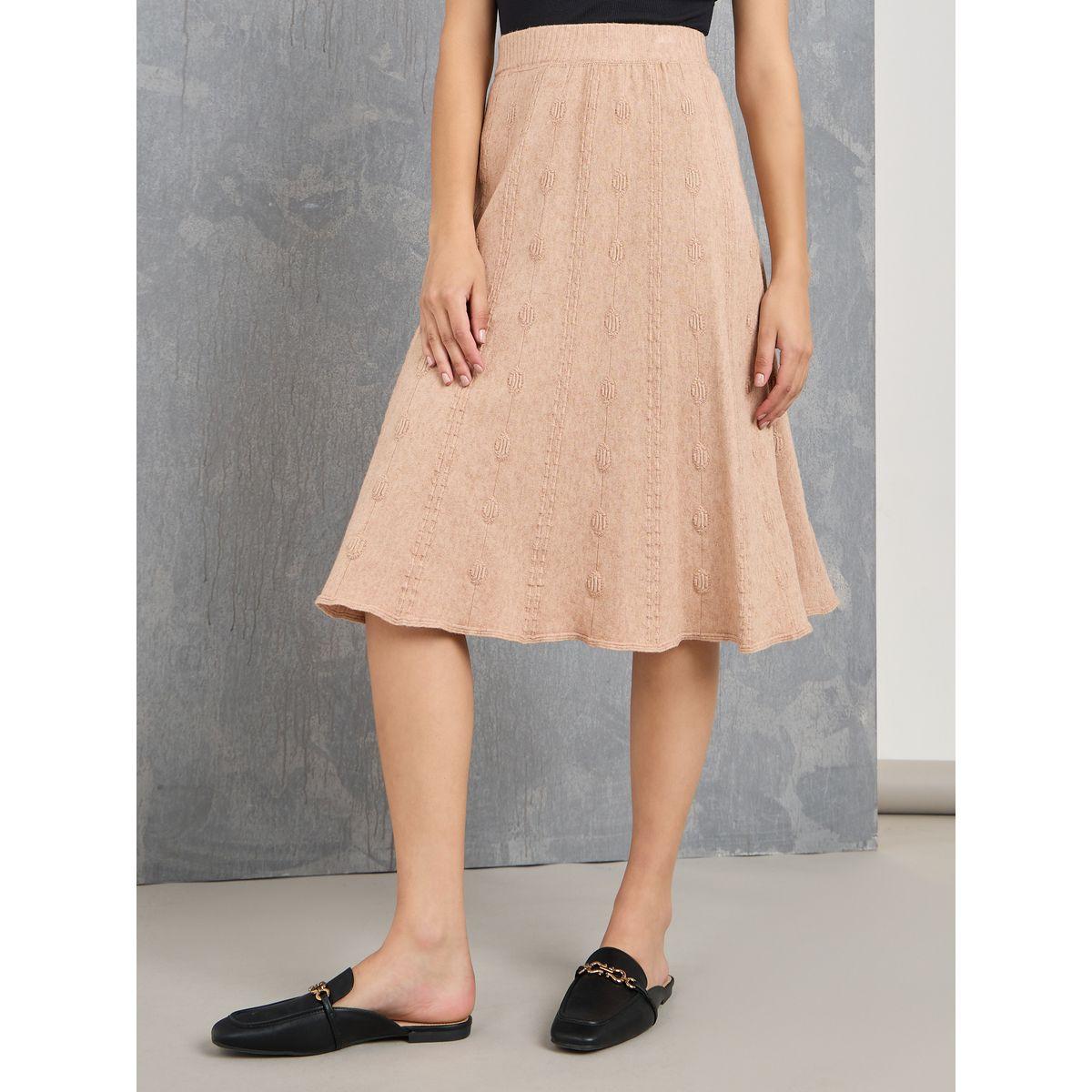 Styli Solid Textured Knit Midi Skirt-women-clothing-bottoms-skirts-image-2