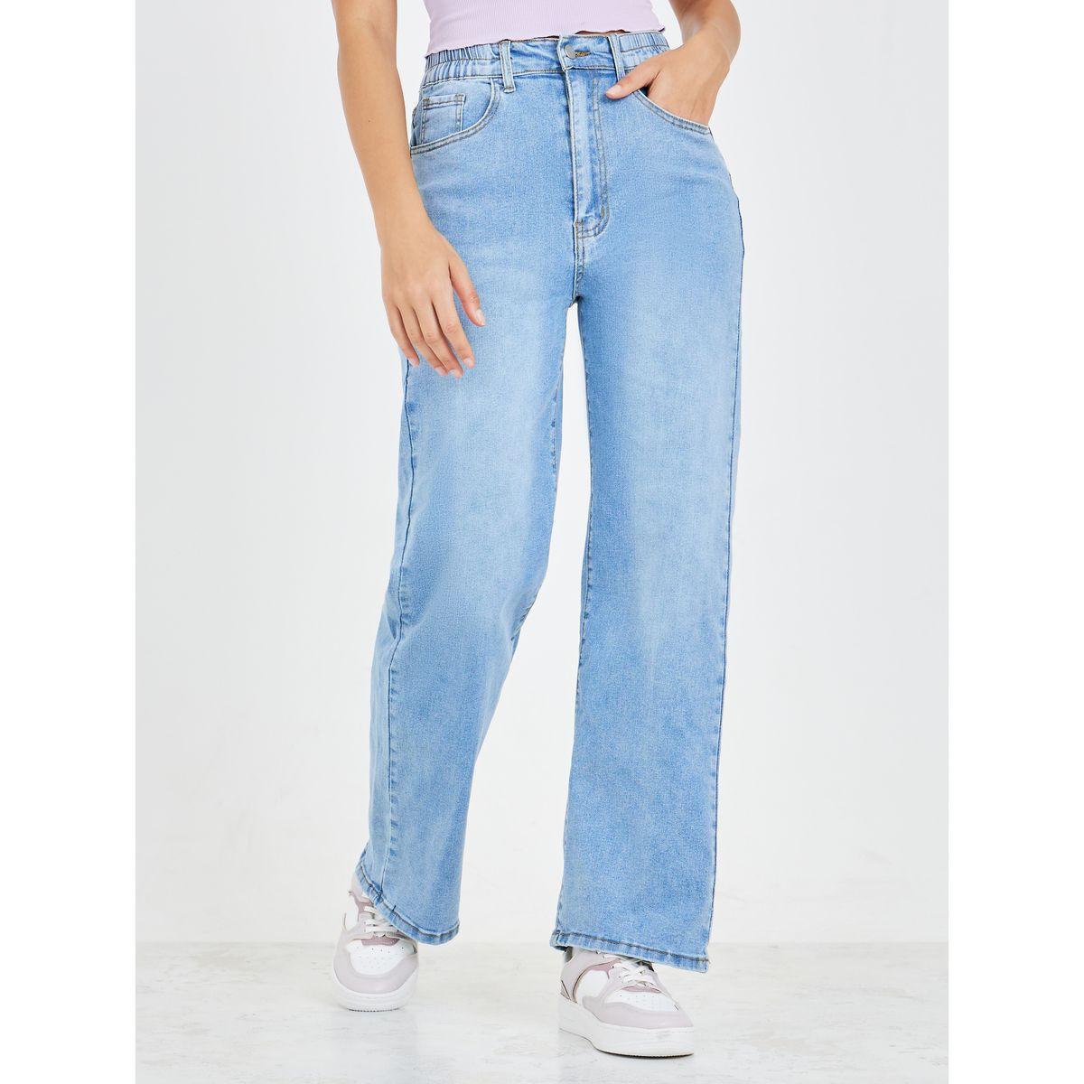 جينز بأرجل مستقيمة وخصر مطاطي-women-clothing-bottoms-jeans-image-1