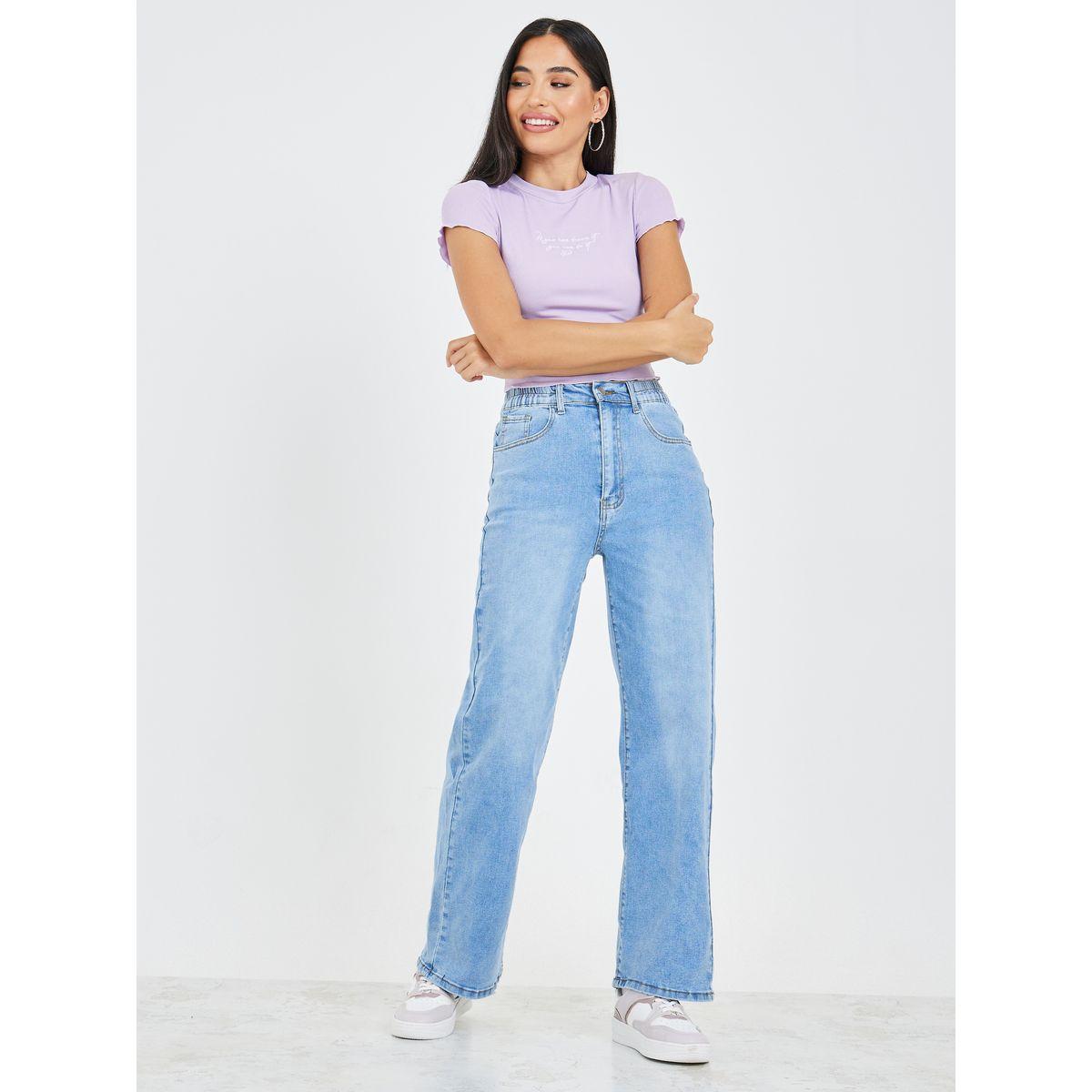 جينز بأرجل مستقيمة وخصر مطاطي-women-clothing-bottoms-jeans-image-2