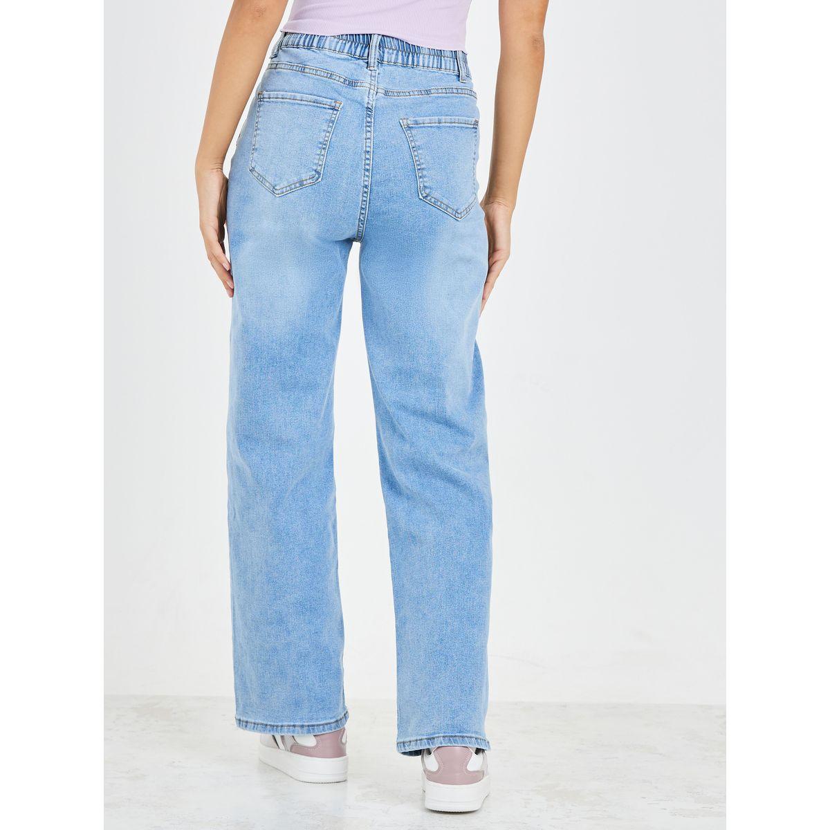 جينز بأرجل مستقيمة وخصر مطاطي-women-clothing-bottoms-jeans-image-4