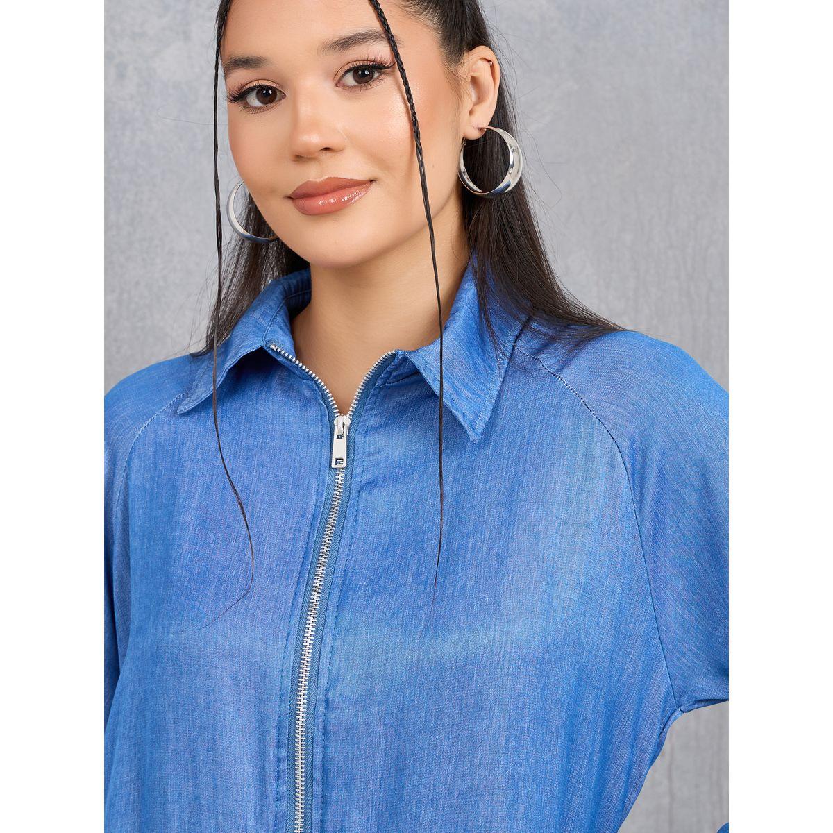 Styli Lightweight Denim Shirt Midi Dress with Zip Closure-women-clothing-dresses-image-3