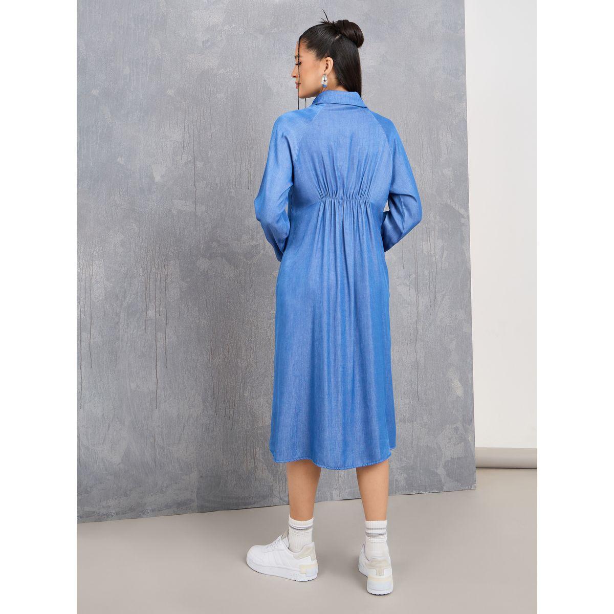Styli Lightweight Denim Shirt Midi Dress with Zip Closure-women-clothing-dresses-image-5