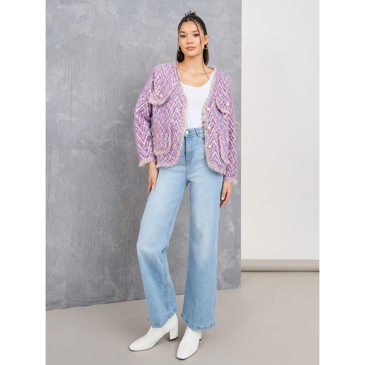 Styli Furry Button Up Pocket Trim Cardigan-women-winterwear-cardigansandjumpers-cardigans-image-2