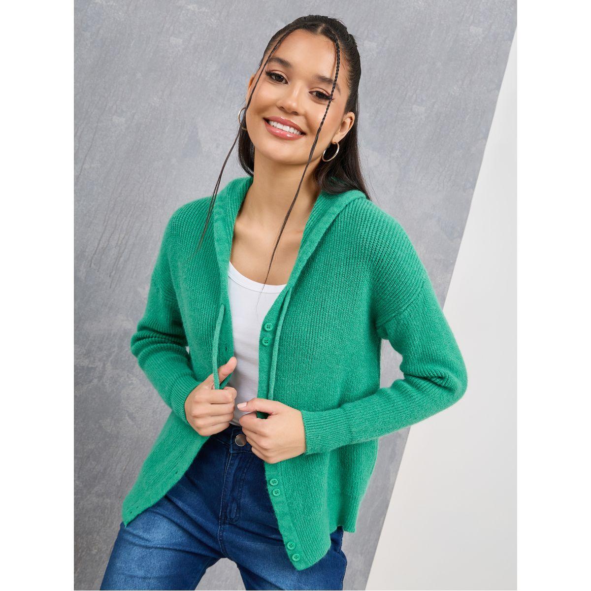 Styli Solid Button Up Hooded Cardigan-women-winterwear-cardigansandjumpers-cardigans-image-1