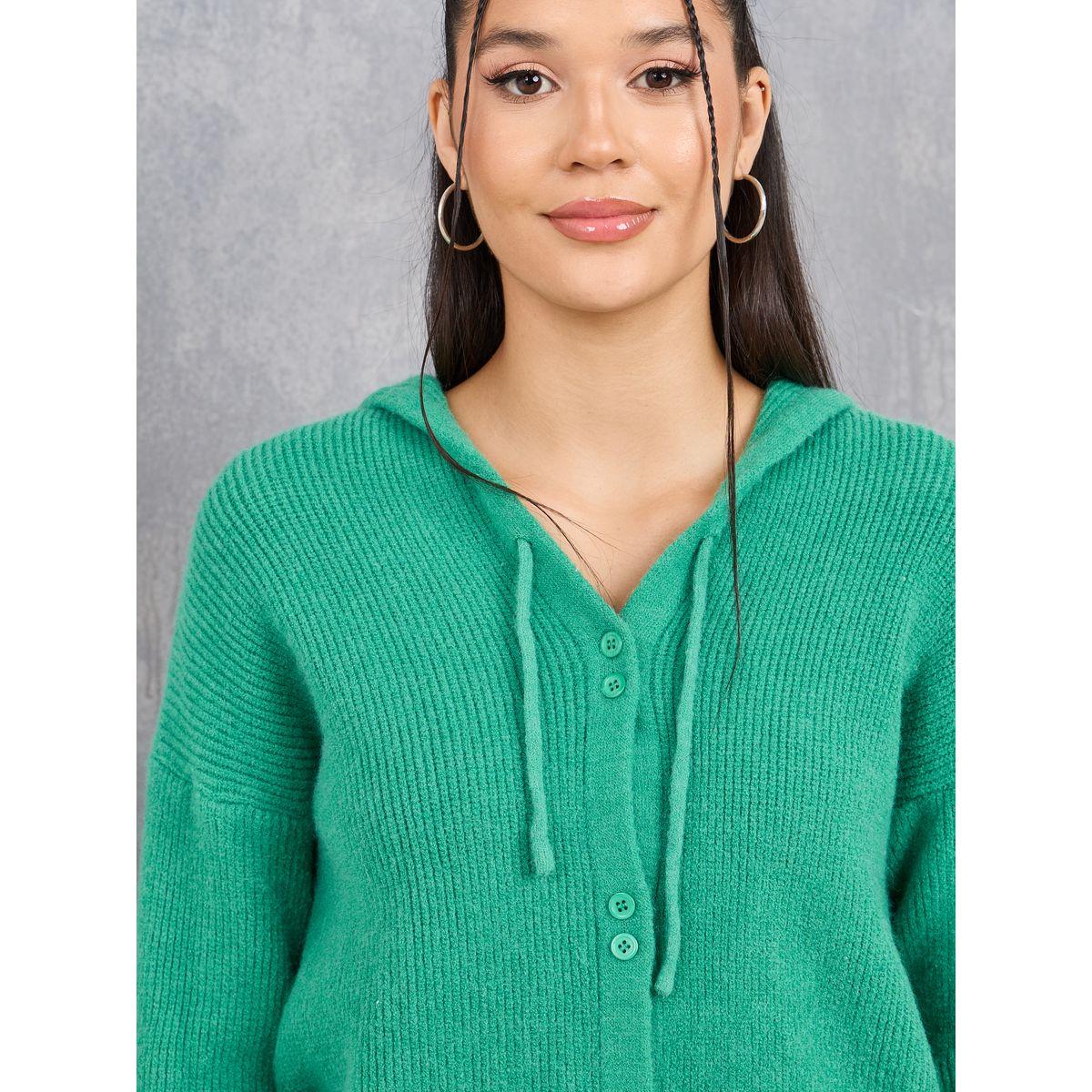 Styli Solid Button Up Hooded Cardigan-women-winterwear-cardigansandjumpers-cardigans-image-4