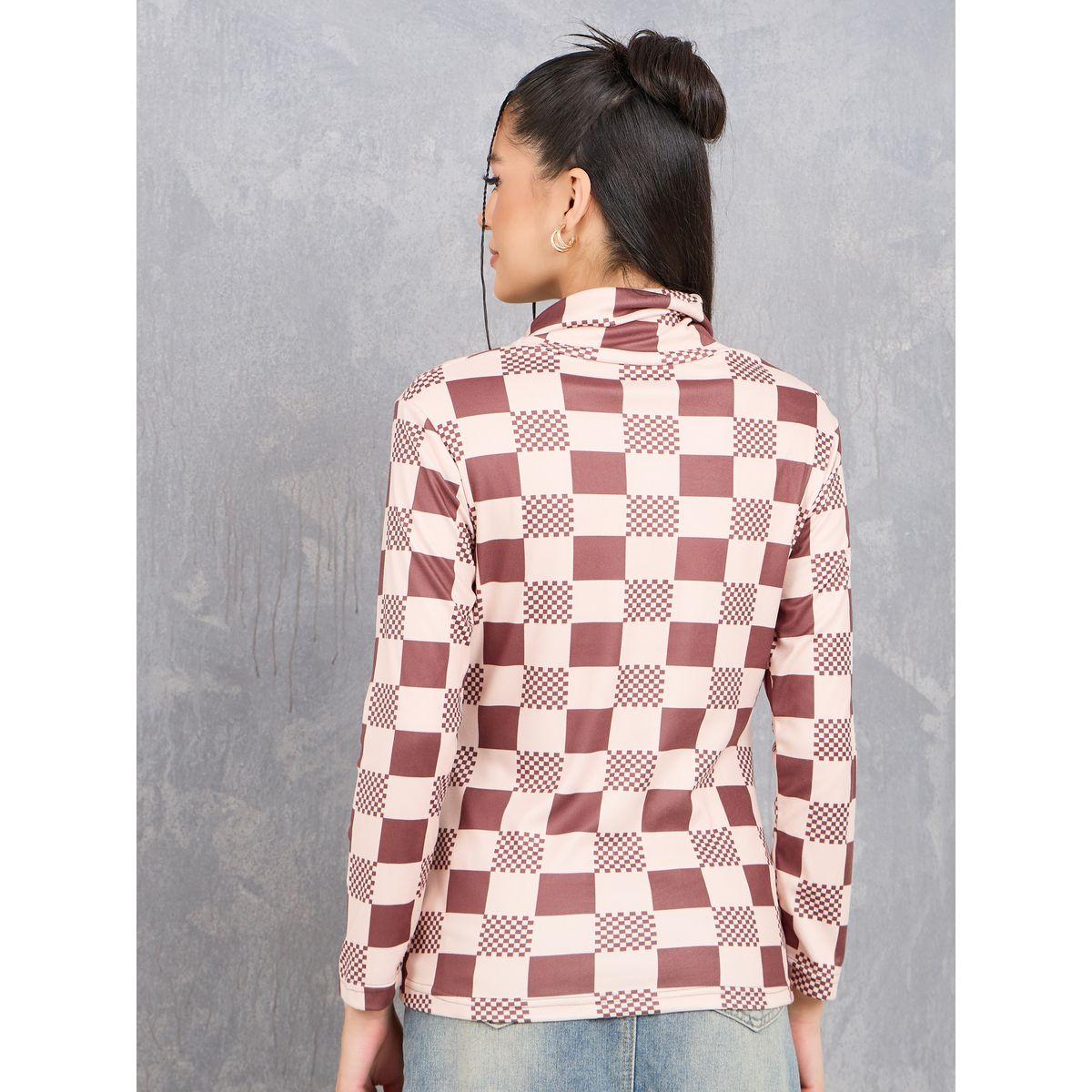 Styli Checked Pattern High Neck Knit Top-women-clothing-shirtsandblouses-blouses-image-5