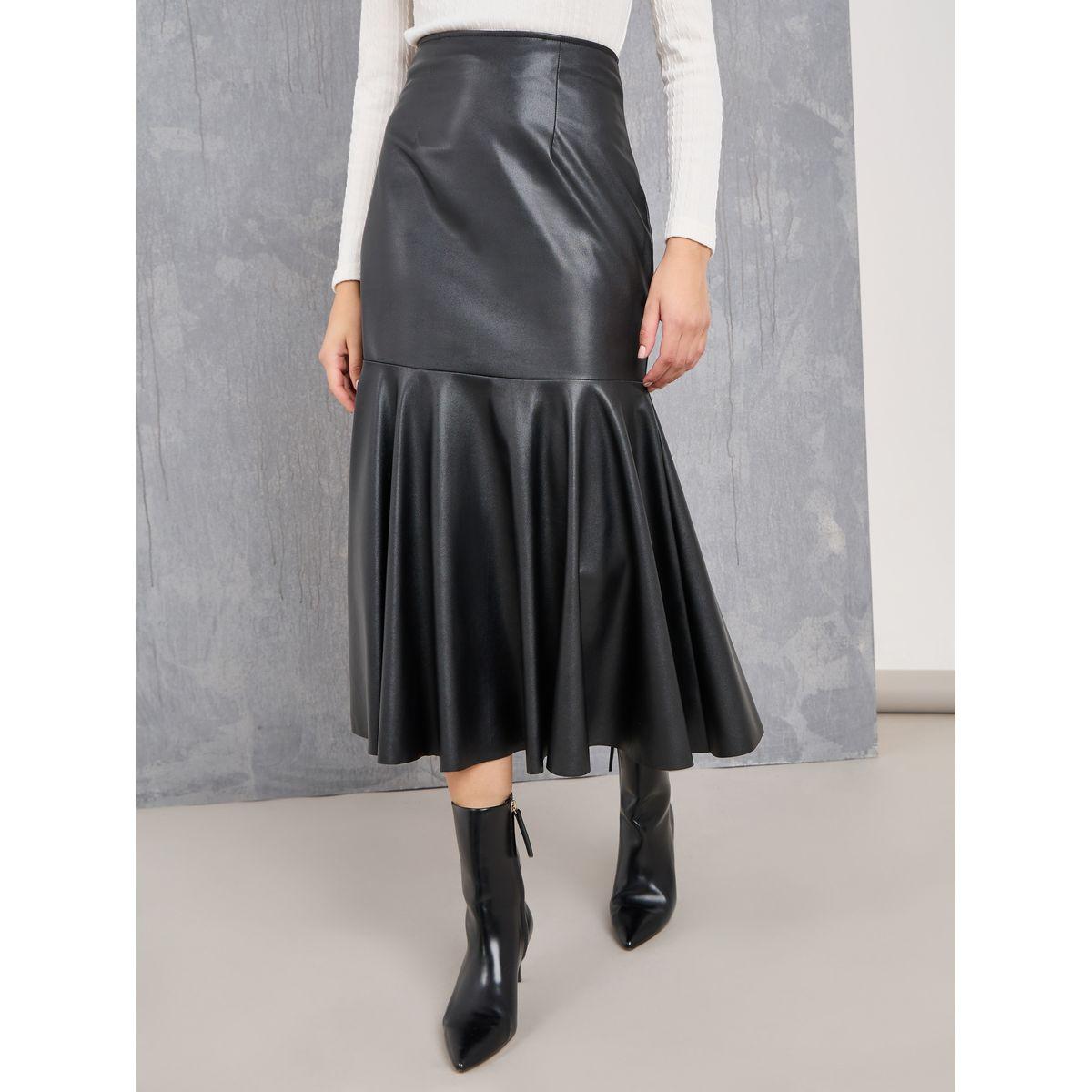 Styli Leather Look Mermaid Hem Midi Skirt-women-clothing-bottoms-skirts-image-1