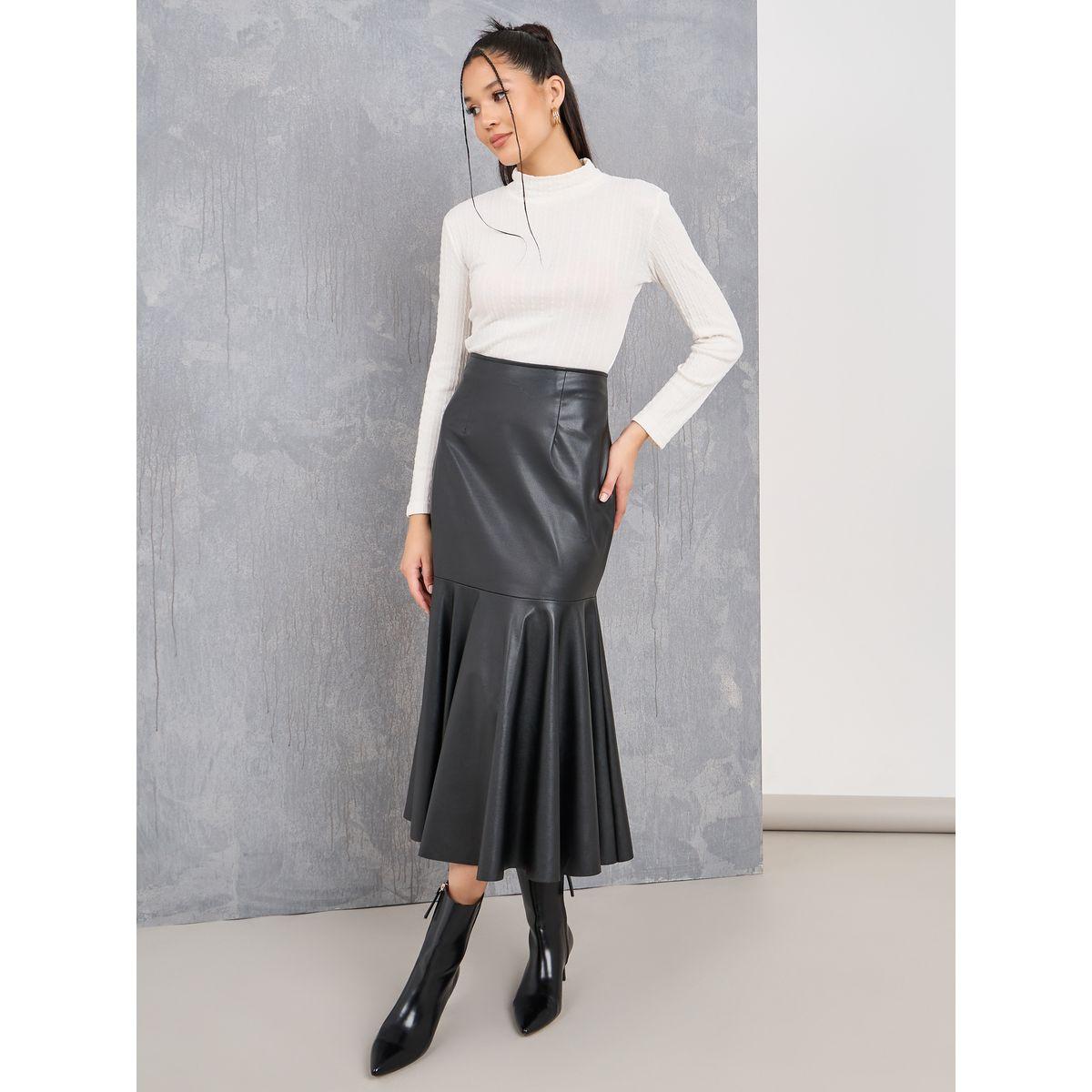 Styli Leather Look Mermaid Hem Midi Skirt-women-clothing-bottoms-skirts-image-2