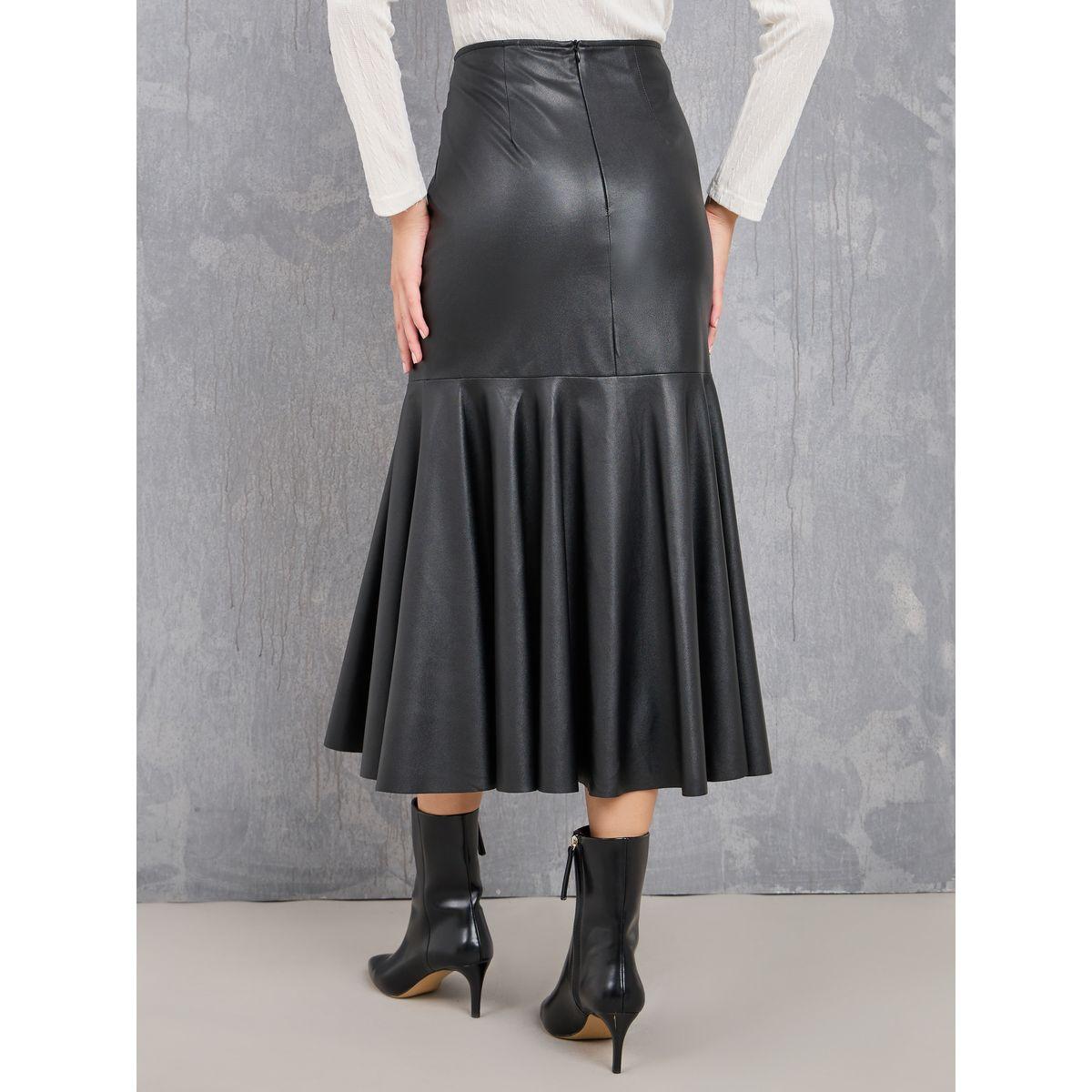 Styli Leather Look Mermaid Hem Midi Skirt-women-clothing-bottoms-skirts-image-4