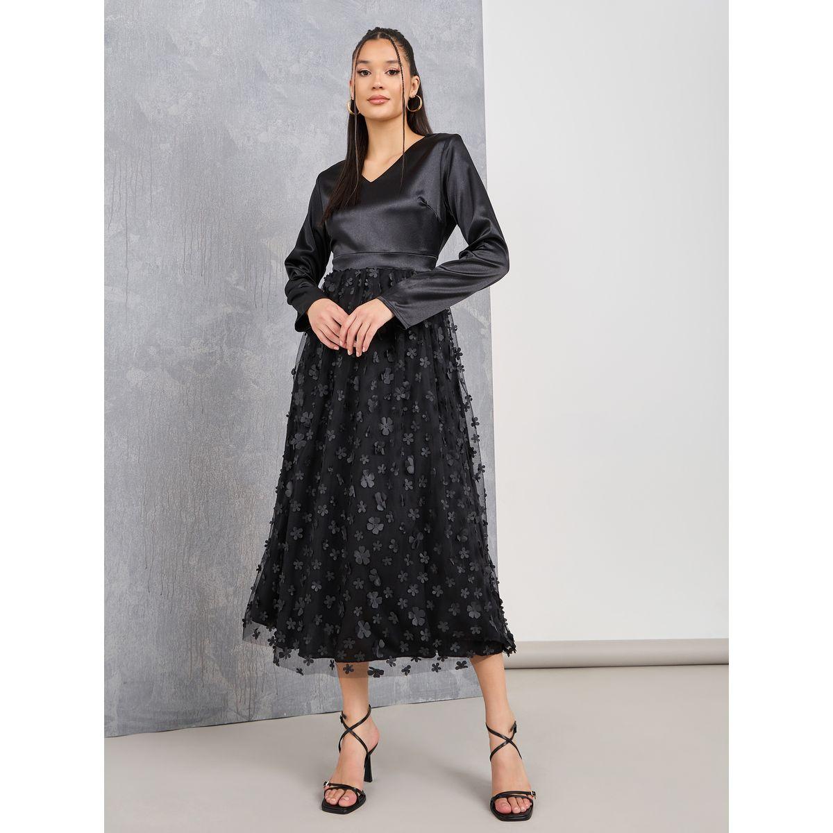 فستان ميدي بتفاصيل شبكية-women-clothing-dresses-image-1