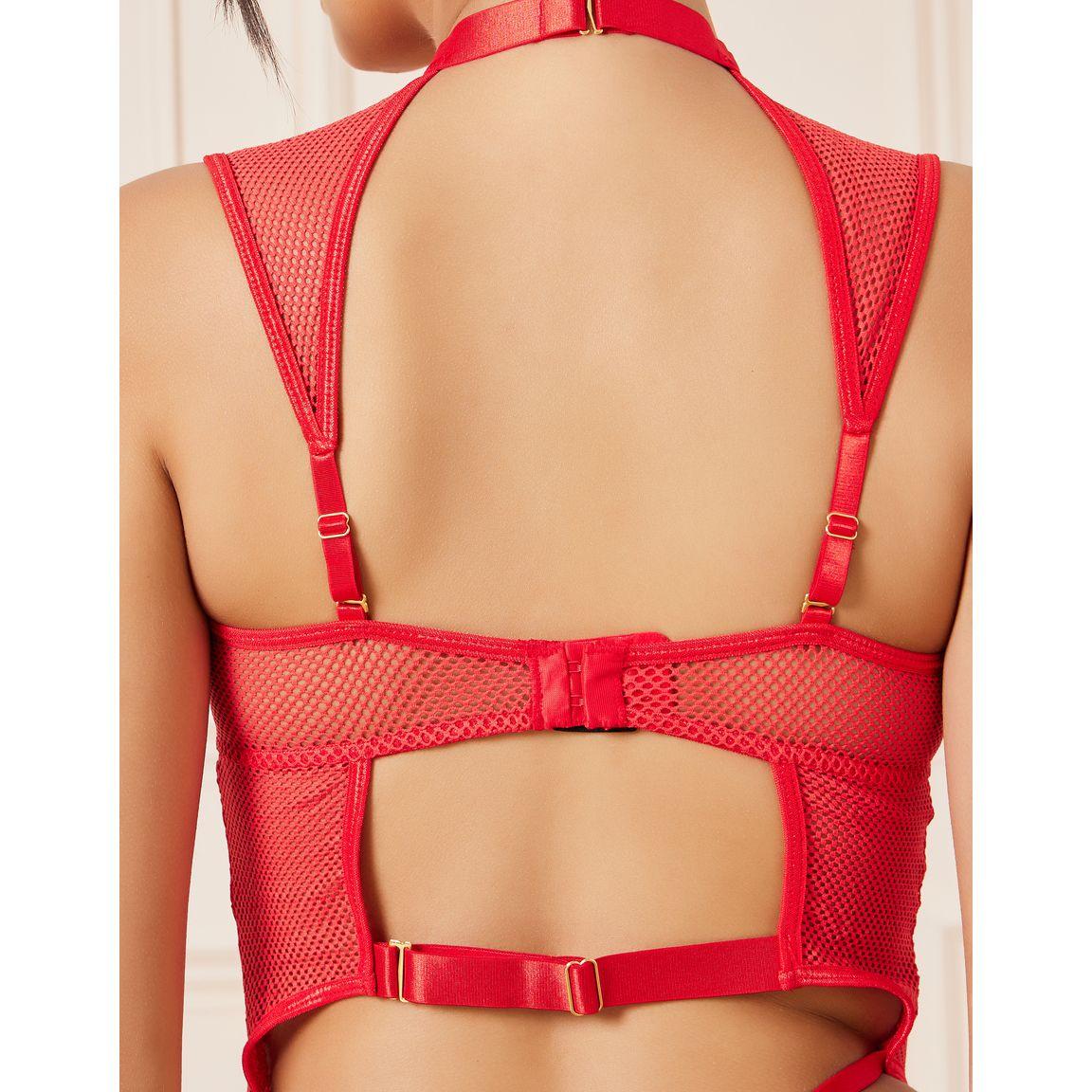 Styli Non Padded Wired Mesh Insert Satin Halter Neck Bodysuit-women-clothing-lingerie-corsets-image-4