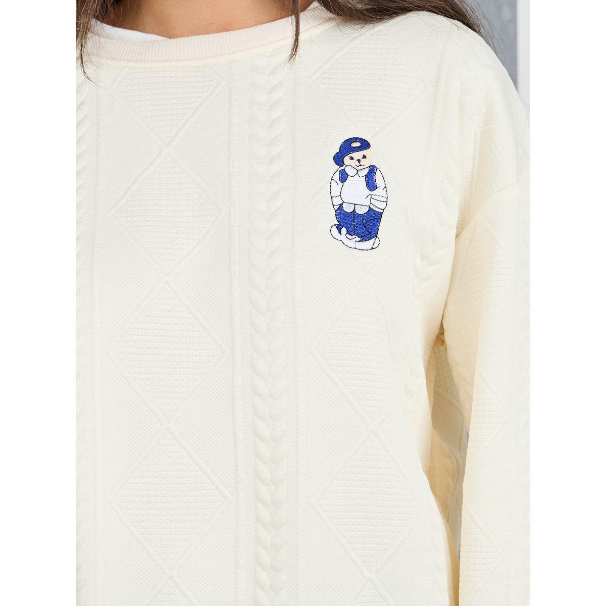 Styli Bear Patch Detail Cable Knit Texture Sweatshirt-women-winterwear-hoodiesandsweatshirts-sweatshirts-image-3