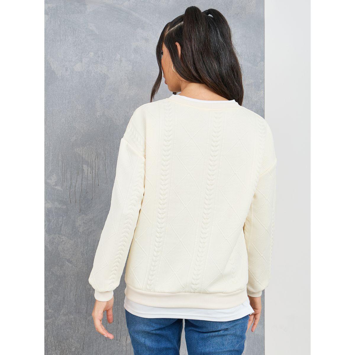 Styli Bear Patch Detail Cable Knit Texture Sweatshirt-women-winterwear-hoodiesandsweatshirts-sweatshirts-image-4