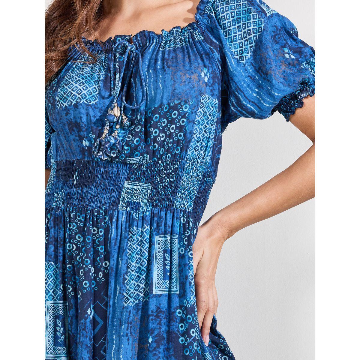 Styli Elevate Scarf Print Smocked Detail Tiered Midi Dress-women-clothing-dresses-image-4