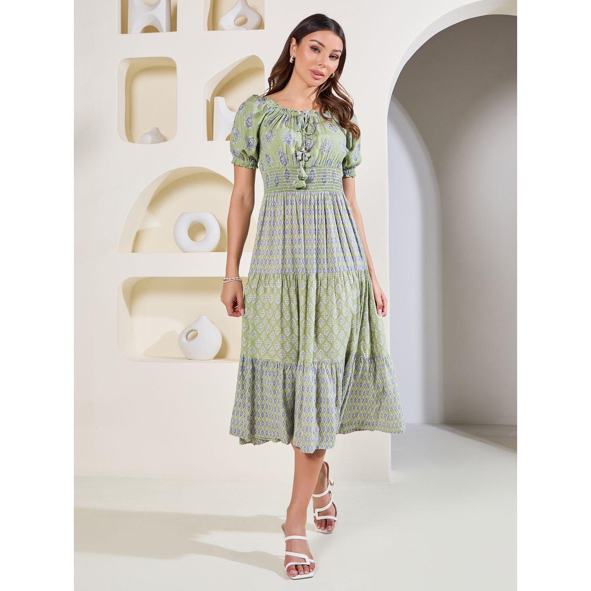 فستان ميدي مزين بشراشيب وطيات-women-clothing-dresses-image-1