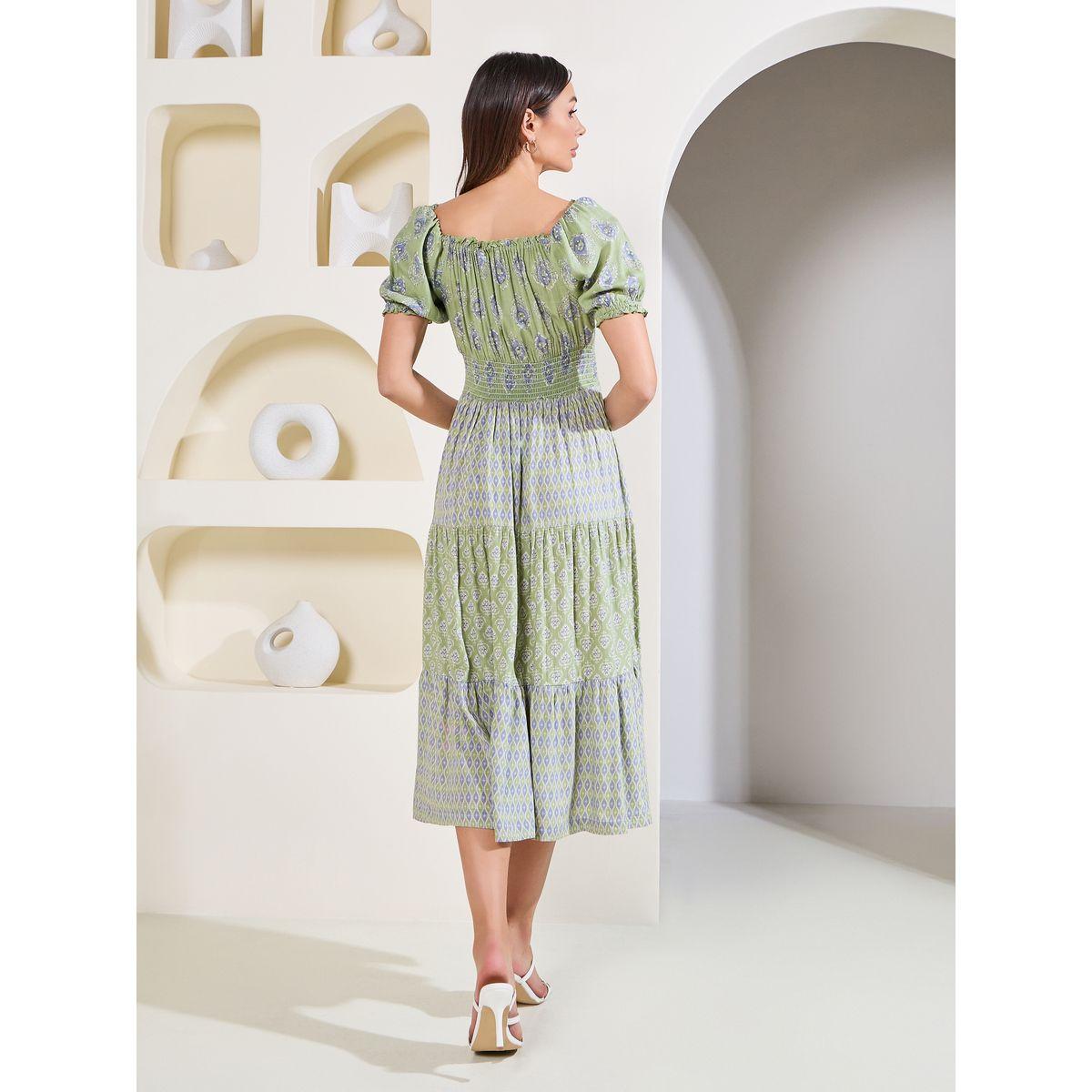 فستان ميدي مزين بشراشيب وطيات-women-clothing-dresses-image-4