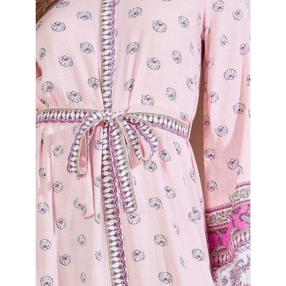 Styli Elevate Boho Print A-Line Midi Dress with Waist Tie Up-women-clothing-dresses-image-3
