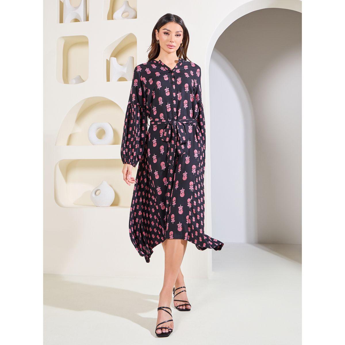 Styli Elevate Floral Print Shirt Midi Dress with Waist Tie Up-women-clothing-dresses-image-1