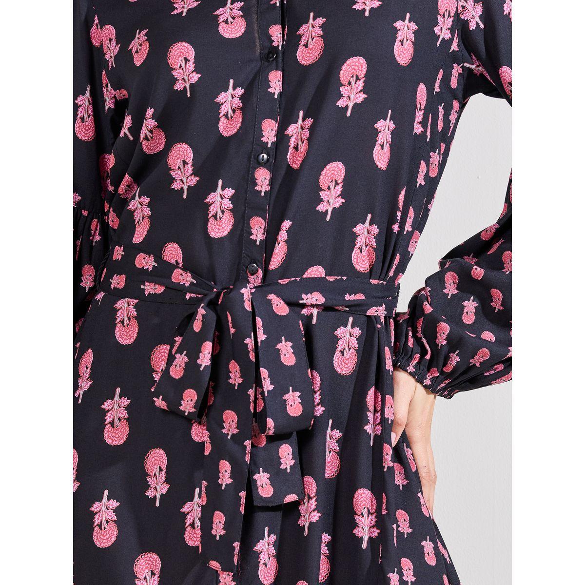 Styli Elevate Floral Print Shirt Midi Dress with Waist Tie Up-women-clothing-dresses-image-3