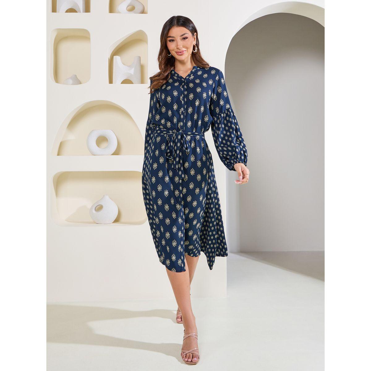 Styli Elevate AOP Shirt Midi Dress with Waist Tie Up-women-clothing-dresses-image-1