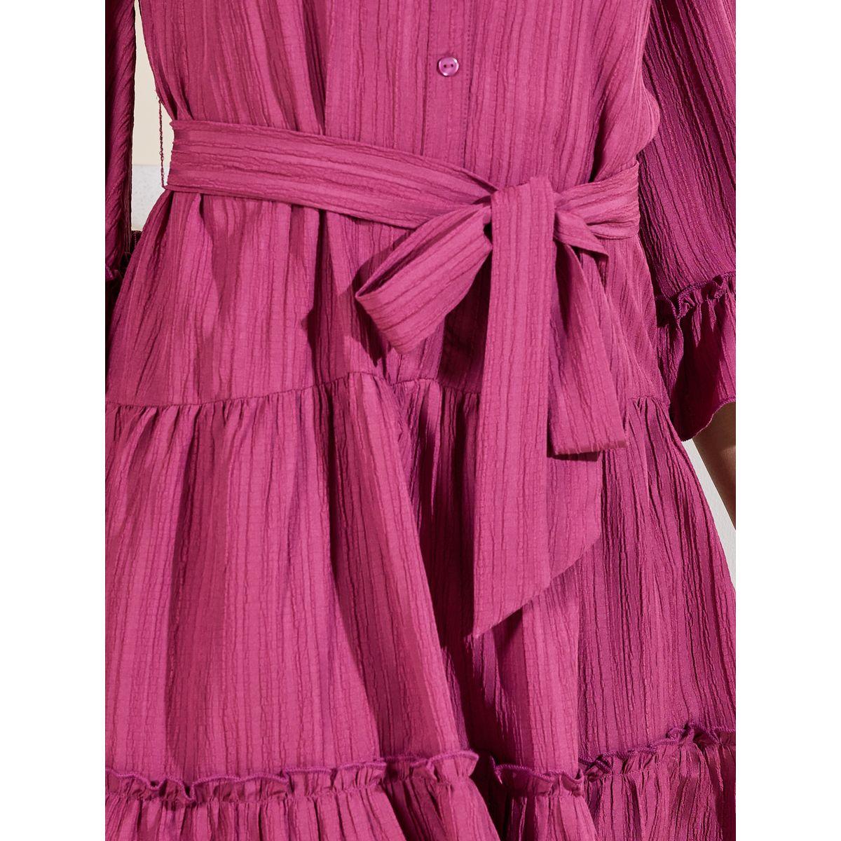 Styli Elevate Textured Collared Tiered Midi Dress with Self Tie Up-women-clothing-dresses-image-3
