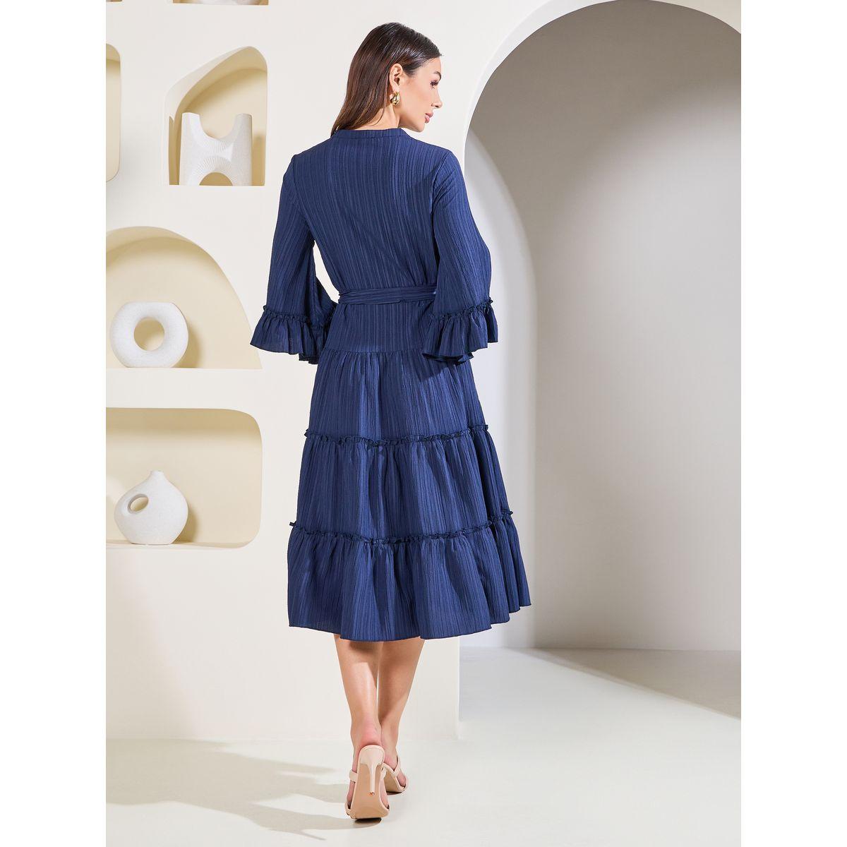 Styli Elevate Textured Mandarin Collar Tiered Midi Dress-women-clothing-dresses-image-4
