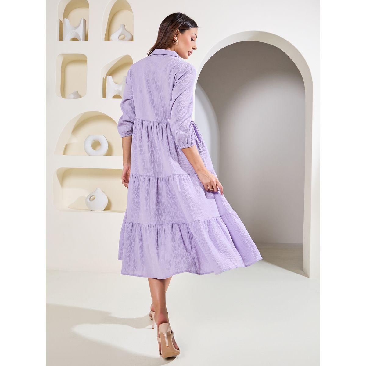 Styli Elevate Textured Pleated Detail Collared Tiered Midi Dress-women-clothing-dresses-image-4