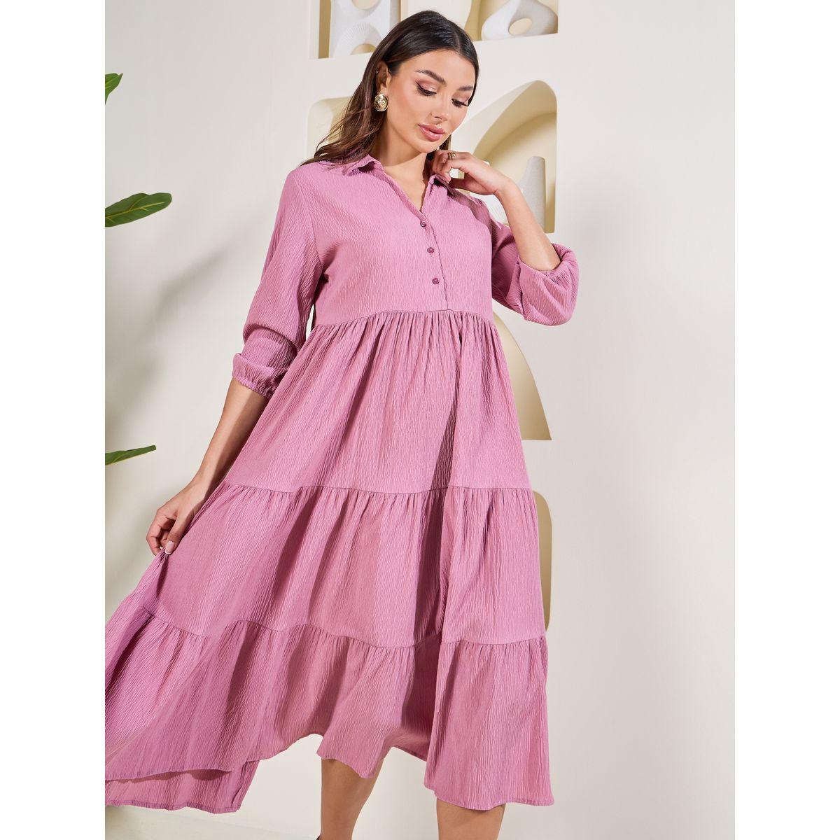 Styli Elevate Textured Collared Tiered Midi Dress-women-clothing-dresses-image-2