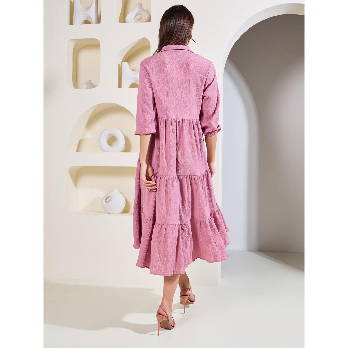 Styli Elevate Textured Collared Tiered Midi Dress-women-clothing-dresses-image-4