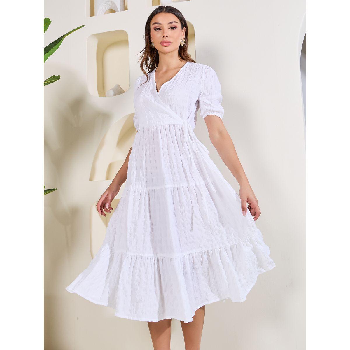 Styli Elevate Textured Tiered Wrap Midi Dress-women-clothing-dresses-image-2