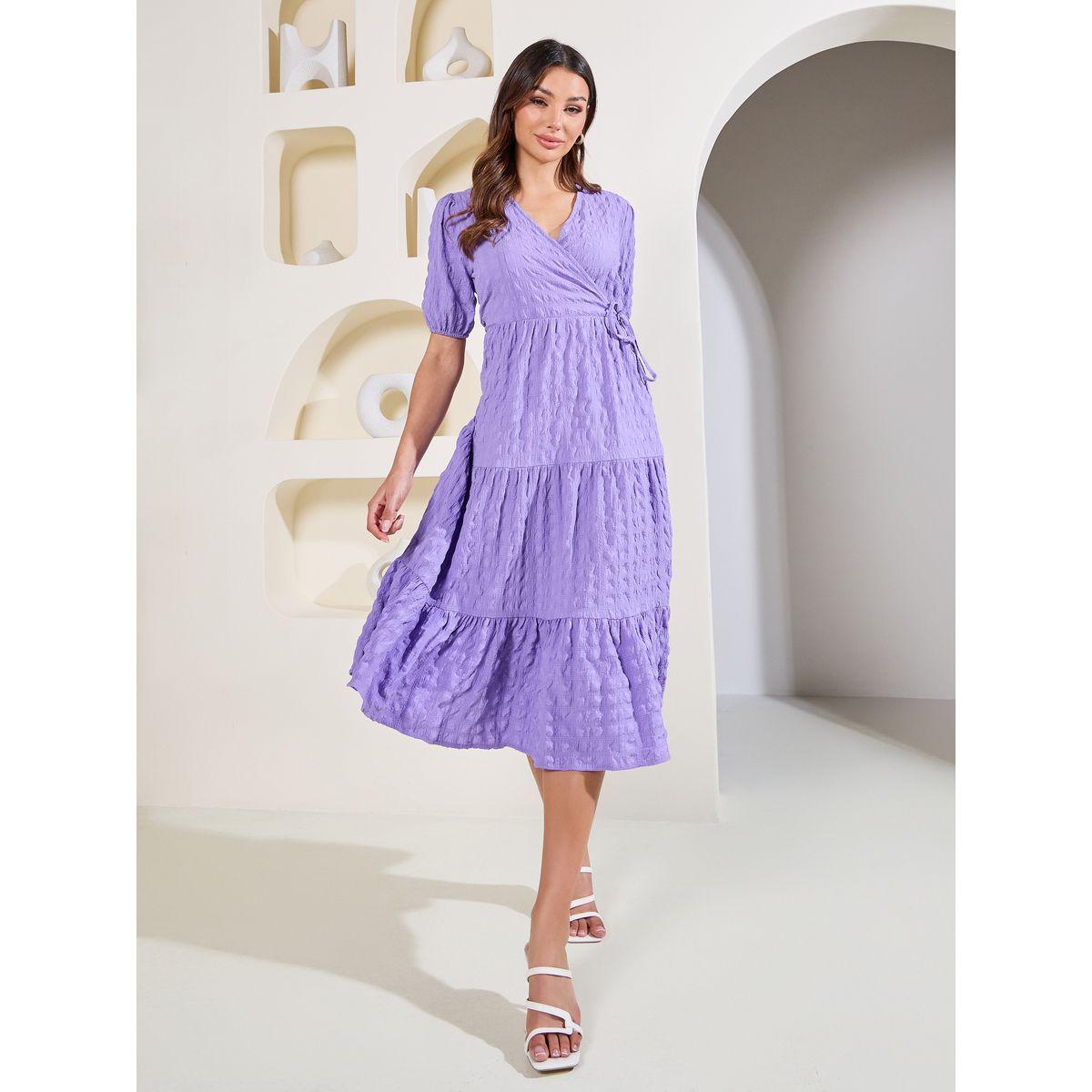 Styli Elevate Textured Tiered Wrap Midi Dress-women-clothing-dresses-image-1