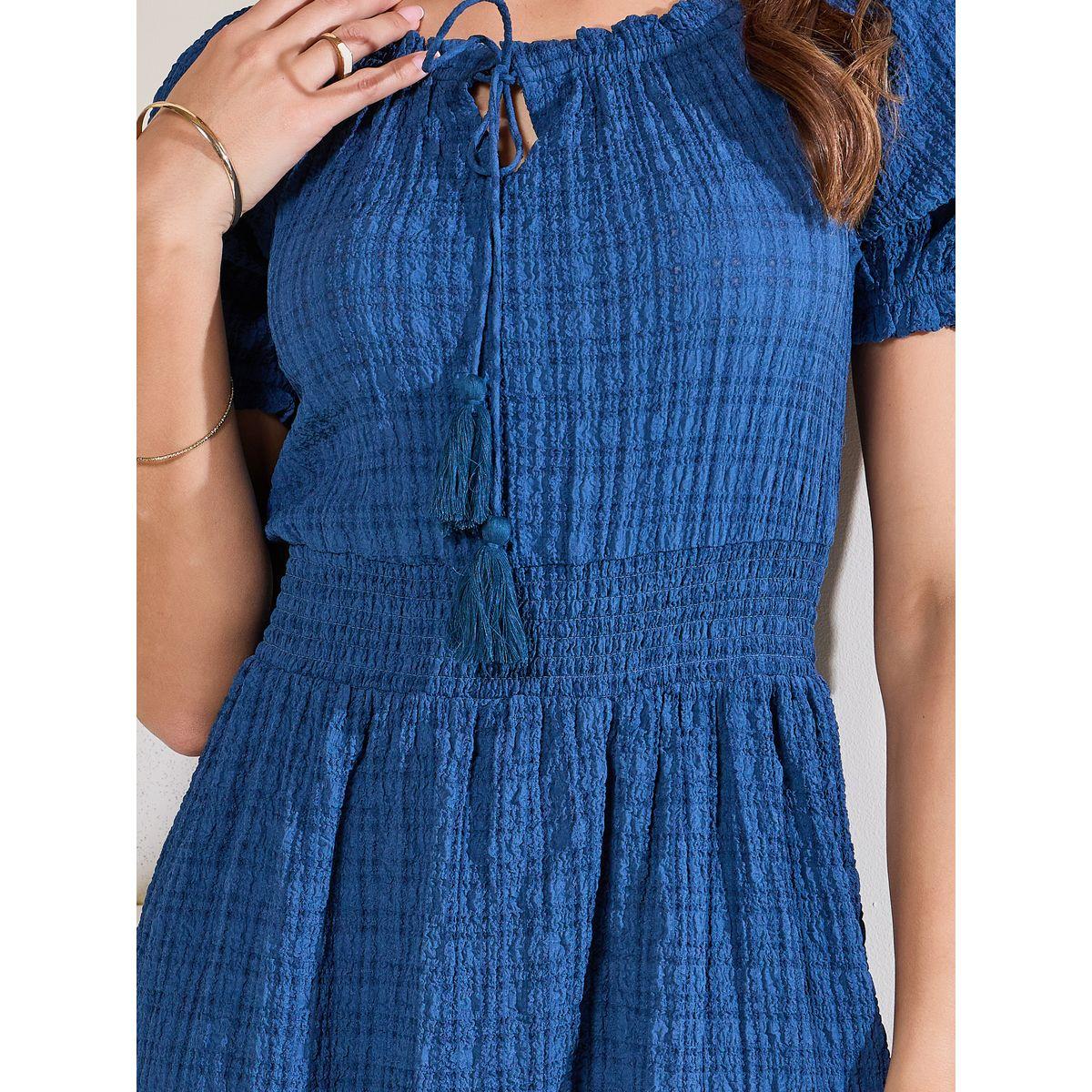 Styli Elevate Textured Print Tie Up Neck Tiered Midi Dress-women-clothing-dresses-image-3