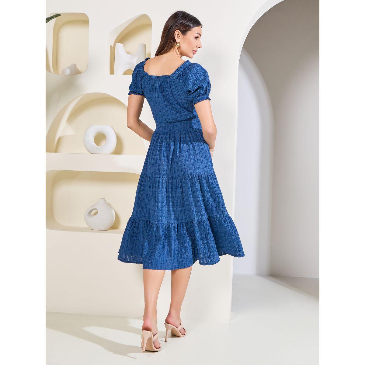 Styli Elevate Textured Print Tie Up Neck Tiered Midi Dress-women-clothing-dresses-image-4
