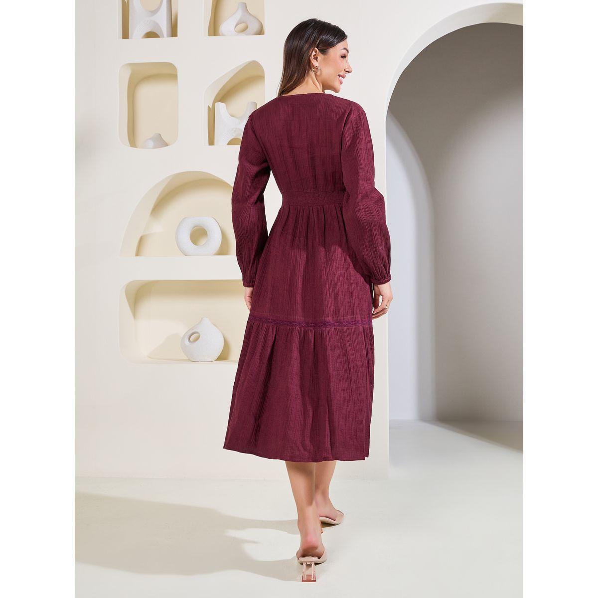 فستان ميدي مزين بكسرات وازرار-women-clothing-dresses-image-5