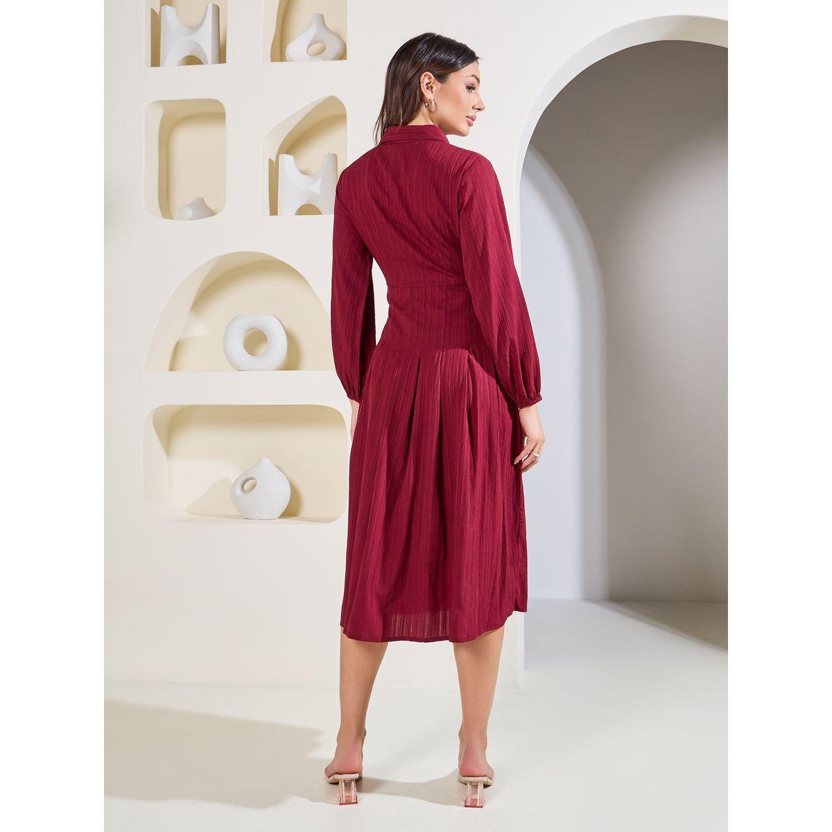 فستان ميدي مزين بكسرات مع أزرار غلق-women-clothing-dresses-image-4