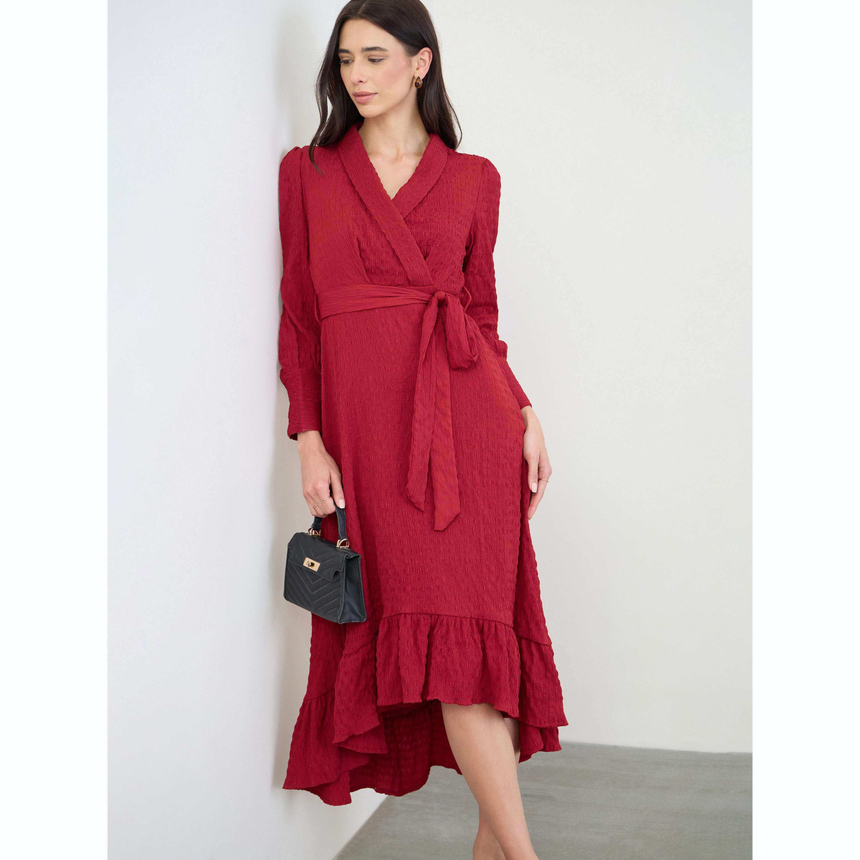 فستان ميدي لف بحافة كشكش-women-clothing-dresses-image-4