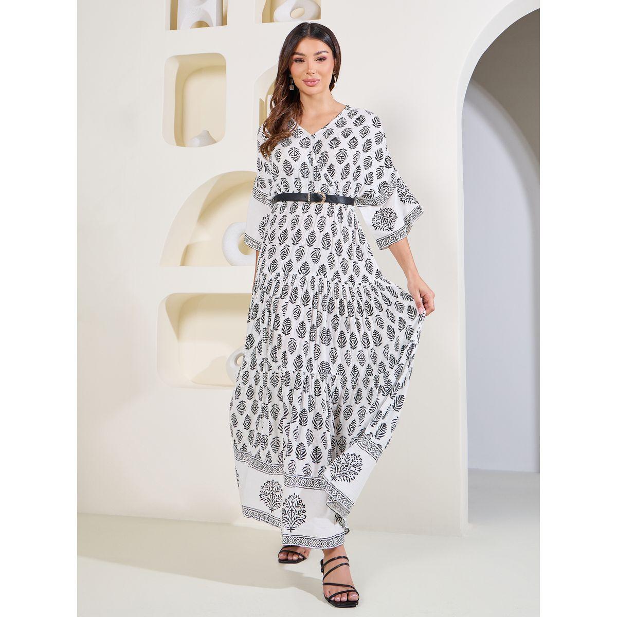 فستان طويل بكسرات واكمام كيمونو-women-clothing-dresses-image-1