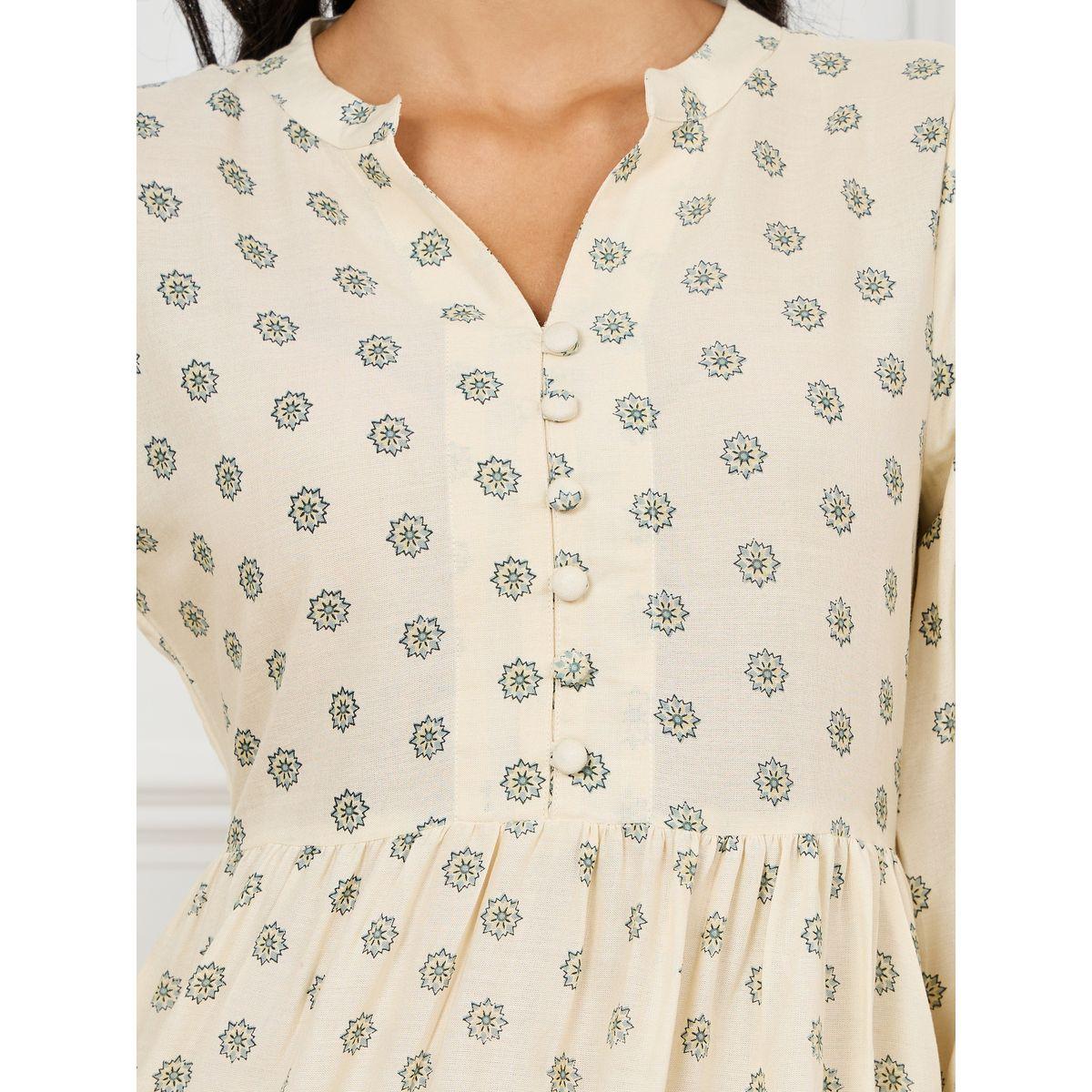 Styli Elevate Notch Neck Printed Midi Dress with Elasticated Waist-women-clothing-dresses-image-3