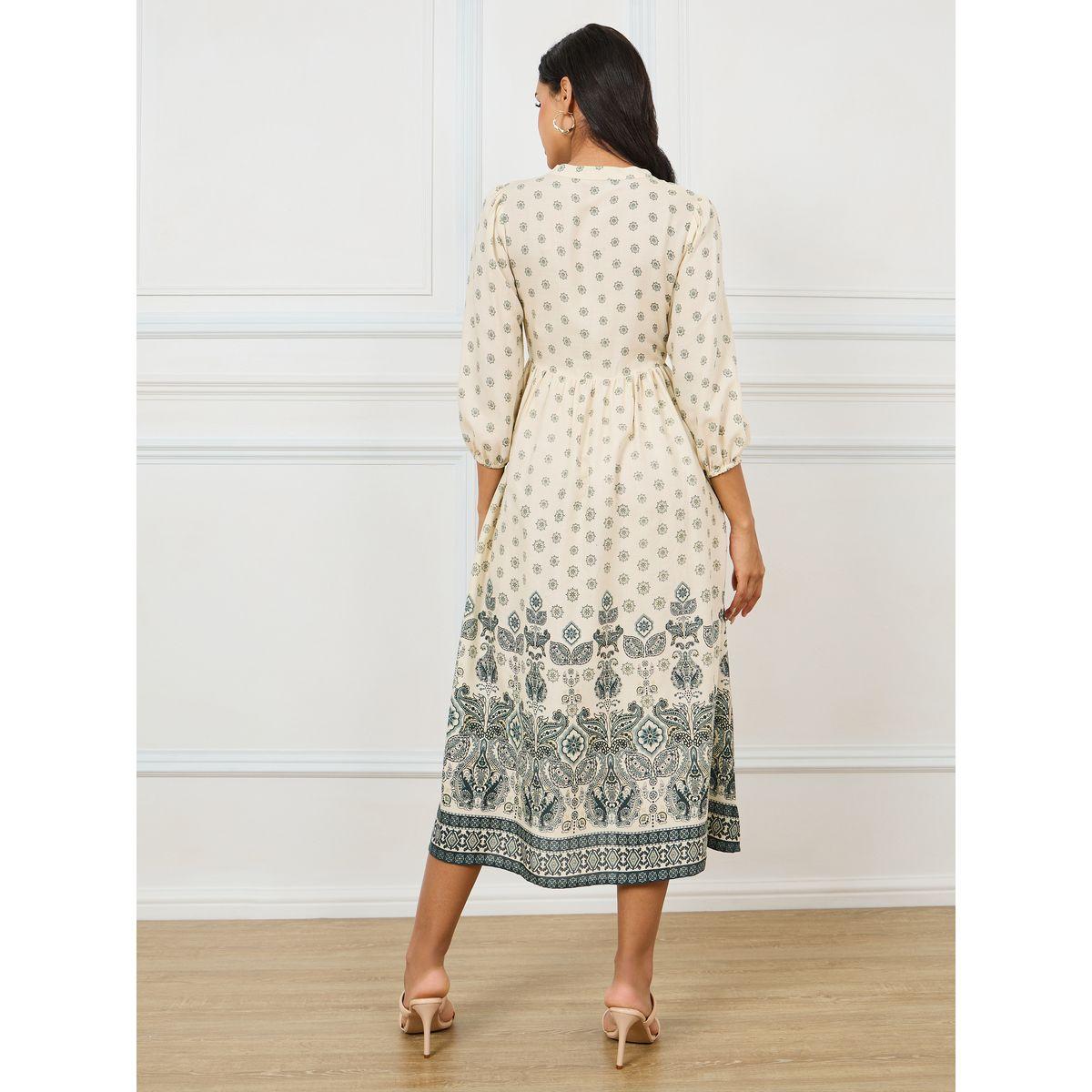 فستان ميدي مطبع مع خصر مطاطي-women-clothing-dresses-image-4