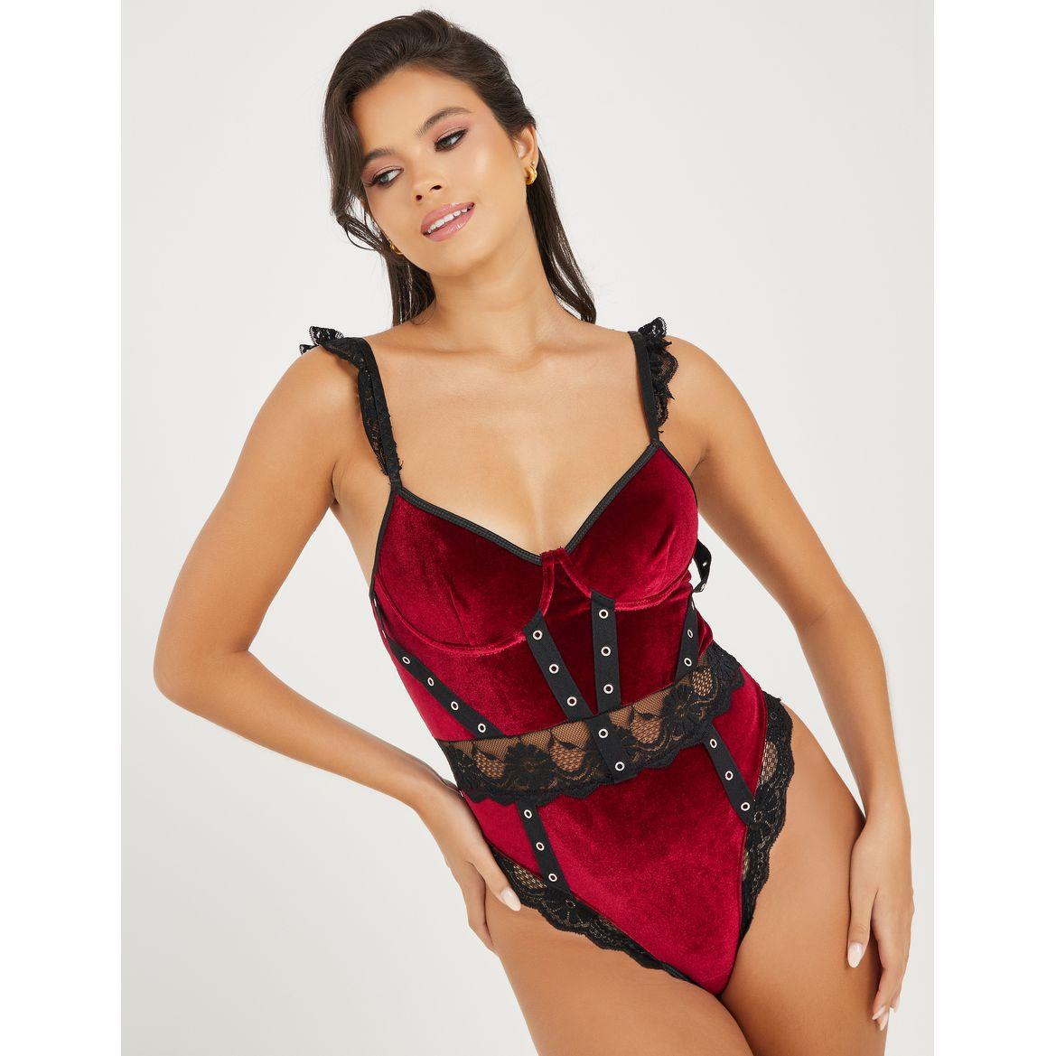 بودي سوت بتداخلات مخمل ودانتيل-women-clothing-lingerie-corsets-image-1